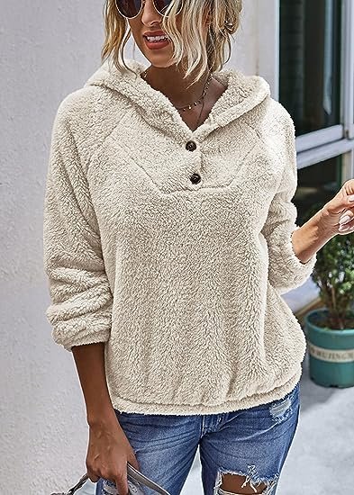 Winter Women's Plush Fleece Hoodie Sweatshirt Casual Long Sleeve Pullover With Pockets