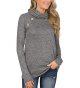 Womens Casual Long Sleeve Cozy High Neck Solid Sweatshirt with Pocket