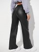 Women's High Waist Pockets Straight Leg Jeans Leather Look Pants