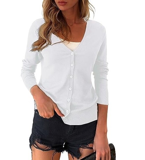 Women's Button Down Crew Neck Long Sleeve Soft Knit Cardigan Sweaters