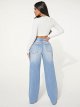 Women's Cut Out Ripped High Waist Wide Leg Jeans Loose Denim Pants