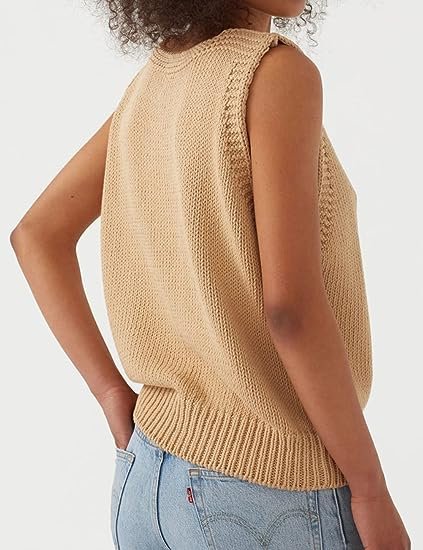 Women's V Neck Sleeveless Knit Pullover Sweater Vest Casual Cami Tank Top