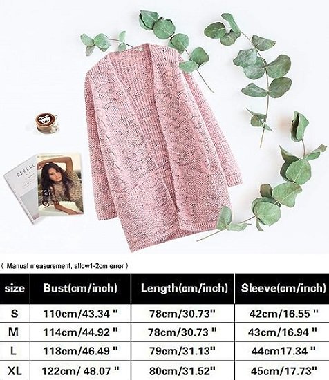 Knit Cardigan Women's Chunky Open Front Outwear Cover Up with Pockets