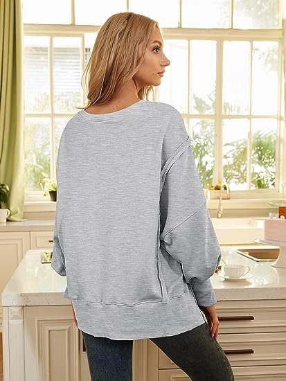 Women's Oversized Crewneck Sweatshirt Pullover Sports Long Sleeve Tops Preppy Clothing