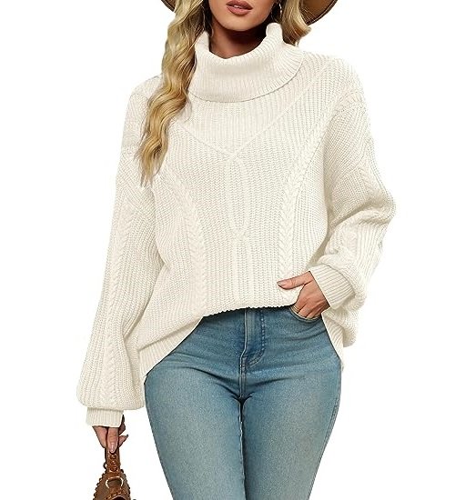 Turtleneck Sweaters for Women Oversized Sweater Chunky Cable Knit Pullover